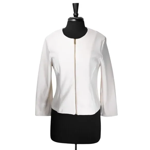 Saint + Sofia Women's Florence Jacket Cream Organic Cotton Blend Full Zip 10 NWT - Picture 2 of 9